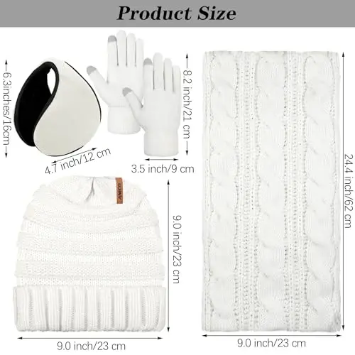 Aneco Winter Warm Sets Knitted Scarf Beanie Hat Touch Screen Gloves and Winter Ear Warmer for Men or Women - 2