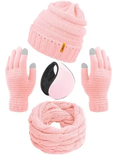 Aneco Winter Warm Sets Knitted Scarf Beanie Hat Winter Ear Warmer and Touch Screen Gloves for Men or Women - 8