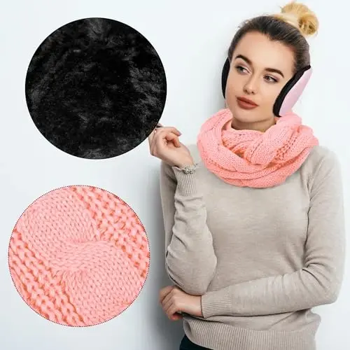 Aneco Winter Warm Sets Knitted Scarf Beanie Hat Winter Ear Warmer and Touch Screen Gloves for Men or Women - 12