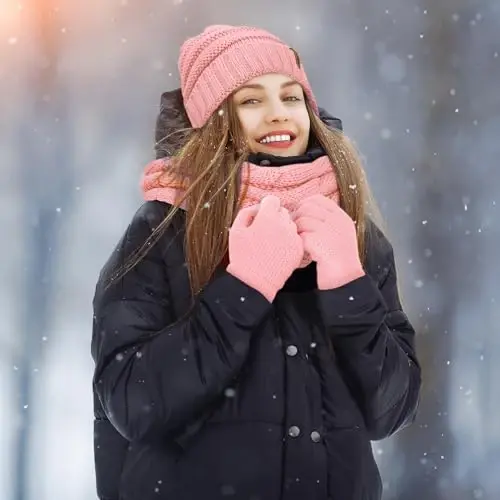 Aneco Winter Warm Sets Knitted Scarf Beanie Hat Winter Ear Warmer and Touch Screen Gloves for Men or Women - 14