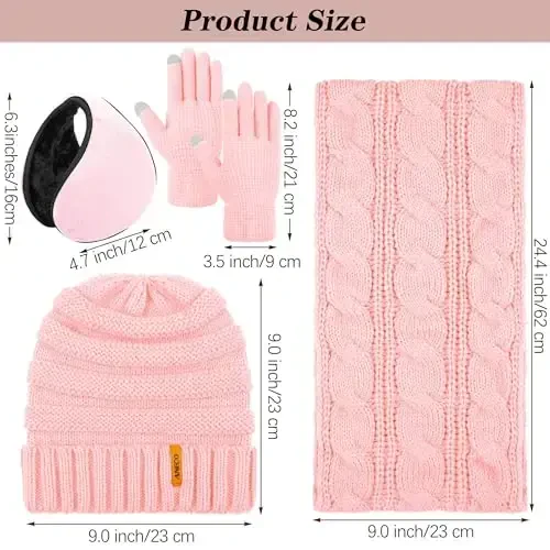 Aneco Winter Warm Sets Knitted Scarf Beanie Hat Winter Ear Warmer and Touch Screen Gloves for Men or Women - 2