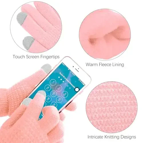 Aneco Winter Warm Sets Knitted Scarf Beanie Hat Winter Ear Warmer and Touch Screen Gloves for Men or Women - 3