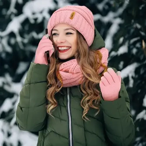 Aneco Winter Warm Sets Knitted Scarf Beanie Hat Winter Ear Warmer and Touch Screen Gloves for Men or Women - 6