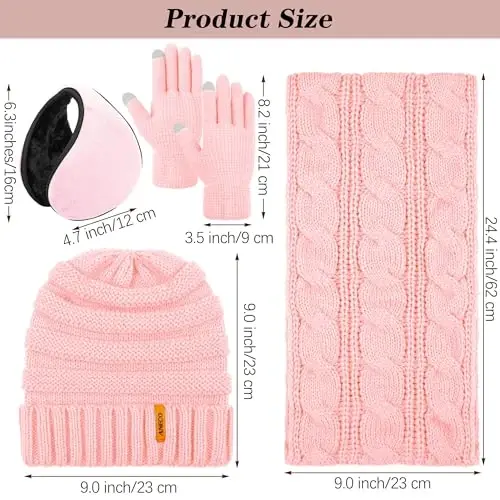 Aneco Winter Warm Sets Knitted Scarf Beanie Hat Winter Ear Warmer and Touch Screen Gloves for Men or Women - 2
