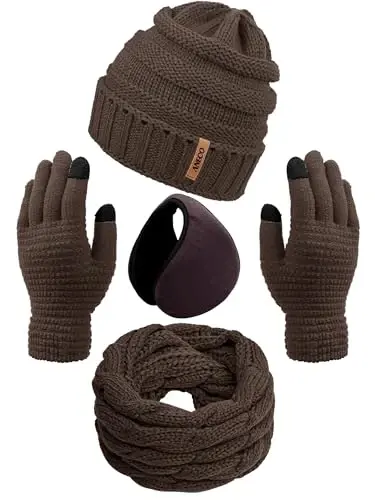 Aneco Winter Warm Sets Knitted Scarf Beanie Hat Touch Screen Gloves and Winter Ear Warmer for Men or Women - 1