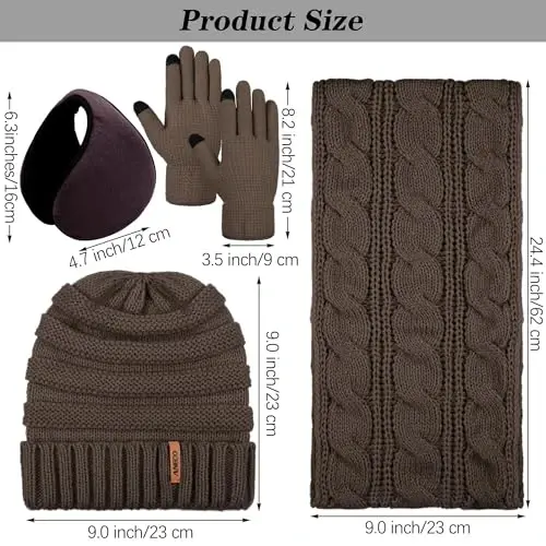 Aneco Winter Warm Sets Knitted Scarf Beanie Hat Touch Screen Gloves and Winter Ear Warmer for Men or Women - ANECO (1)