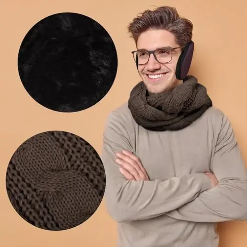 Aneco Winter Warm Sets Knitted Scarf Beanie Hat Touch Screen Gloves and Winter Ear Warmer for Men or Women - 5