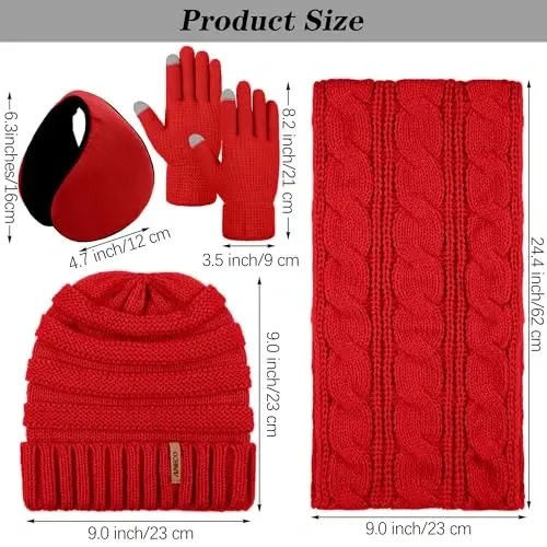 Aneco Winter Warm Sets Knitted Scarf Beanie Hat Touch Screen Gloves and Winter Ear Warmer for Men or Women - 2