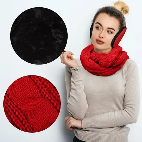 Aneco Winter Warm Sets Knitted Scarf Beanie Hat Touch Screen Gloves and Winter Ear Warmer for Men or Women - 5