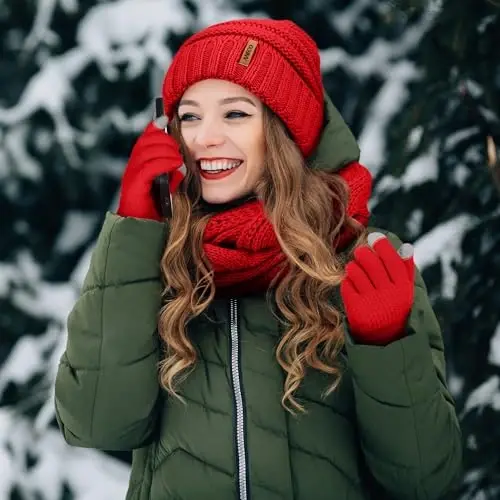 Aneco Winter Warm Sets Knitted Scarf Beanie Hat Touch Screen Gloves and Winter Ear Warmer for Men or Women - 6