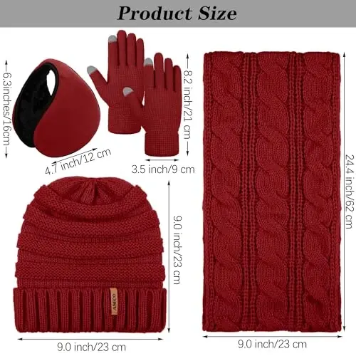 Aneco Winter Warm Sets Knitted Scarf Beanie Hat Touch Screen Gloves and Winter Ear Warmer for Men or Women - ANECO (1)