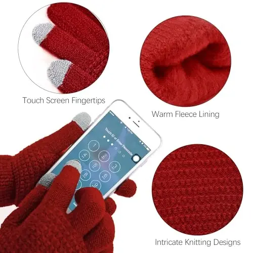Aneco Winter Warm Sets Knitted Scarf Beanie Hat Touch Screen Gloves and Winter Ear Warmer for Men or Women - 4