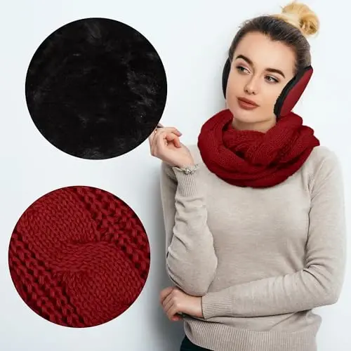 Aneco Winter Warm Sets Knitted Scarf Beanie Hat Touch Screen Gloves and Winter Ear Warmer for Men or Women - 5