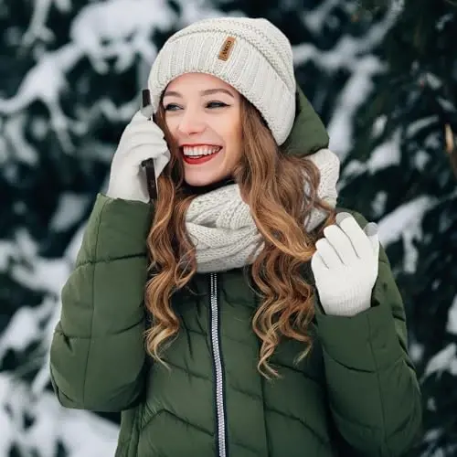 Aneco Qishki issiq to'plamlar Trikotaj sharf Beanie Shlyapa Sensorli ekranli qo'lqoplar va erkaklar yoki ayollar uchun qishki quloq isitgich - 6