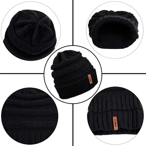 Aneco Qishki issiq trikotaj to'plamlari Buffalo Plaid sharf Beanie shlyapa sensorli ekranli qo'lqoplar va erkaklar yoki ayollar uchun qishki quloq isitgich to'plami - 6