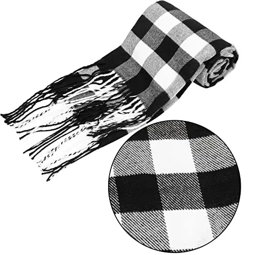 Aneco Winter Warm Knitted Sets Buffalo Plaid Scarf Beanie Hat Touch Screen Gloves and Winter Ear Warmer Set for Men or Women - 4