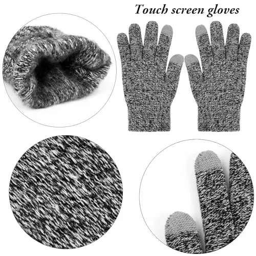 Aneco Winter Warm Knitted Sets Buffalo Plaid Scarf Beanie Hat Touch Screen Gloves and Winter Ear Warmer Set for Men or Women - 5