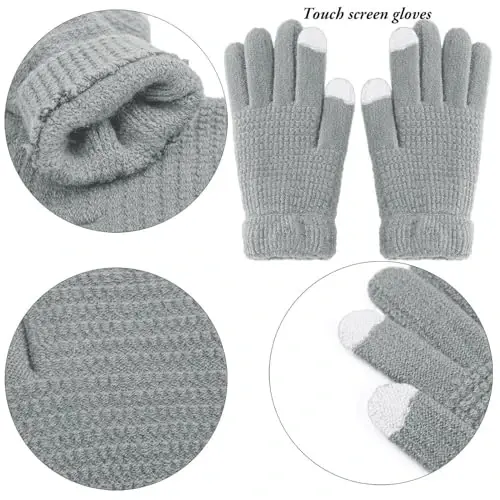 Aneco Winter Warm Knitted Sets Buffalo Plaid Scarf Beanie Hat Touch Screen Gloves and Winter Ear Warmer Set for Men or Women - 3