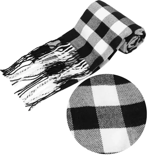 Aneco Winter Warm Knitted Sets Buffalo Plaid Scarf Beanie Hat Touch Screen Gloves and Winter Ear Warmer Set for Men or Women - 6