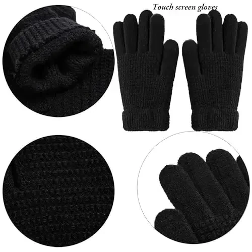 Aneco Winter Warm Knitted Sets Buffalo Plaid Scarf Beanie Hat Touch Screen Gloves and Winter Ear Warmer Set for Men or Women - 3