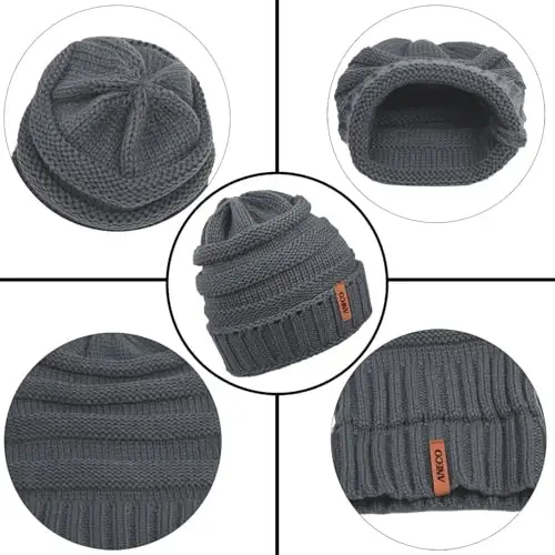 Aneco Winter Warm Knitted Sets Buffalo Plaid Scarf Beanie Hat Touch Screen Gloves and Winter Ear Warmer Set for Men or Women - 4