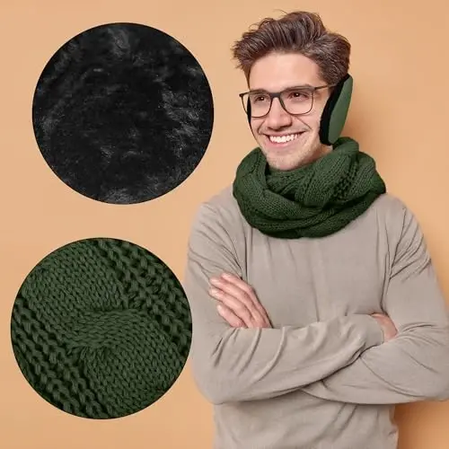 Aneco Winter Warm Sets Knitted Scarf Beanie Hat Touch Screen Gloves and Winter Ear Warmer for Men or Women - 5