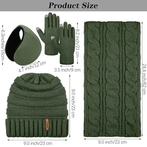 Aneco Winter Warm Sets Knitted Scarf Beanie Hat Touch Screen Gloves and Winter Ear Warmer for Men or Women - 2
