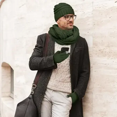 Aneco Winter Warm Sets Knitted Scarf Beanie Hat Touch Screen Gloves and Winter Ear Warmer for Men or Women - 6