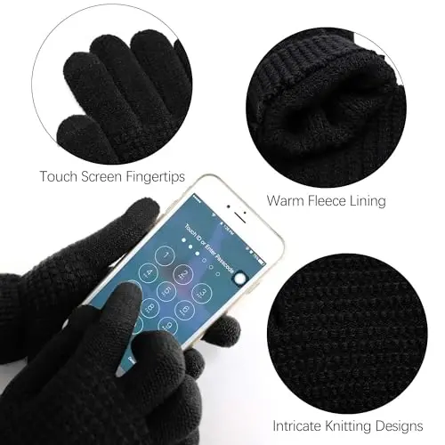 Aneco Winter Warm Sets Knitted Scarf Beanie Hat Touch Screen Gloves and Winter Ear Warmer for Men or Women - 10