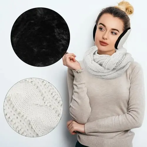 Aneco Winter Warm Sets Knitted Scarf Beanie Hat Touch Screen Gloves and Winter Ear Warmer for Men or Women - 5