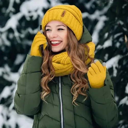 Aneco Winter Warm Sets Knitted Scarf Beanie Hat Touch Screen Gloves and Winter Ear Warmer for Men or Women - 6