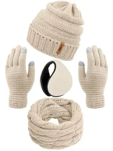 Aneco Winter Warm Sets Knitted Scarf Beanie Hat Touch Screen Gloves and Winter Ear Warmer for Men or Women - 1