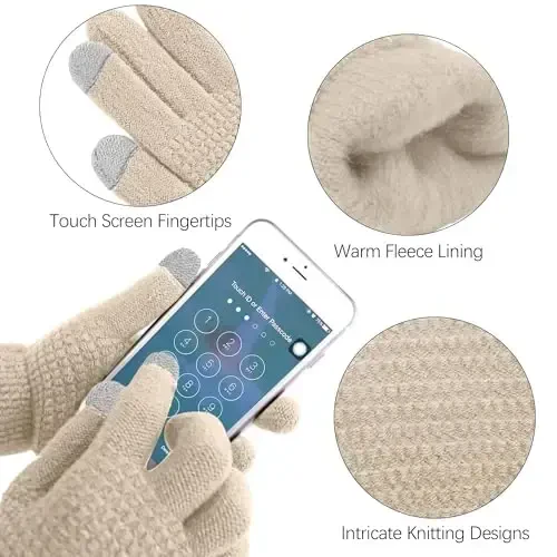 Aneco Winter Warm Sets Knitted Scarf Beanie Hat Touch Screen Gloves and Winter Ear Warmer for Men or Women - 3