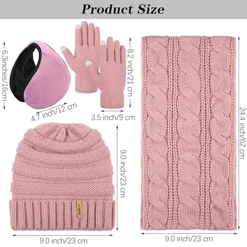 Aneco Winter Warm Sets Knitted Scarf Beanie Hat Touch Screen Gloves and Winter Ear Warmer for Men or Women - 2