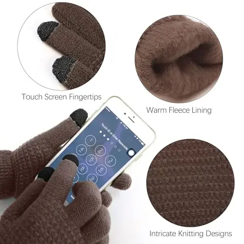 Aneco Winter Warm Sets Knitted Scarf Beanie Hat Touch Screen Gloves and Winter Ear Warmer for Men or Women - 3