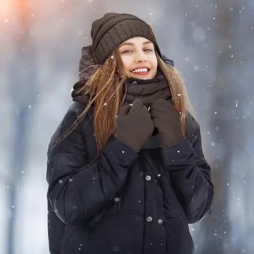 Aneco Winter Warm Sets Knitted Scarf Beanie Hat Touch Screen Gloves and Winter Ear Warmer for Men or Women - 6