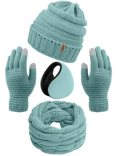 Aneco Winter Warm Sets Knitted Scarf Beanie Hat Touch Screen Gloves and Winter Ear Warmer for Men or Women - 1