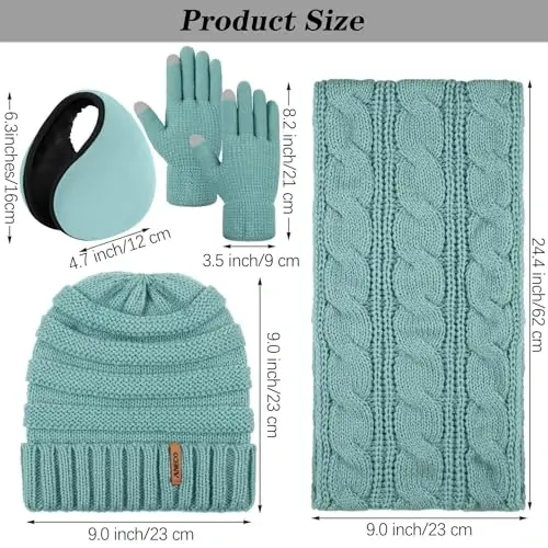Aneco Winter Warm Sets Knitted Scarf Beanie Hat Touch Screen Gloves and Winter Ear Warmer for Men or Women - 2