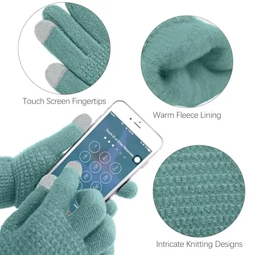 Aneco Winter Warm Sets Knitted Scarf Beanie Hat Touch Screen Gloves and Winter Ear Warmer for Men or Women - 3
