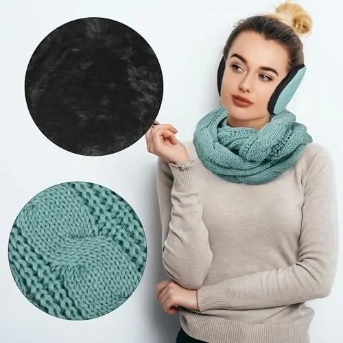 Aneco Winter Warm Sets Knitted Scarf Beanie Hat Touch Screen Gloves and Winter Ear Warmer for Men or Women - 5