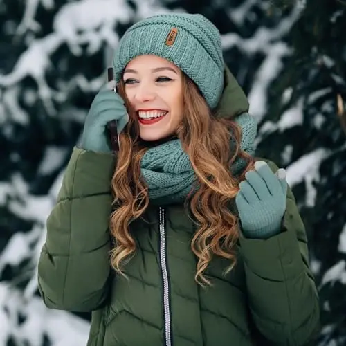 Aneco Winter Warm Sets Knitted Scarf Beanie Hat Touch Screen Gloves and Winter Ear Warmer for Men or Women - 6
