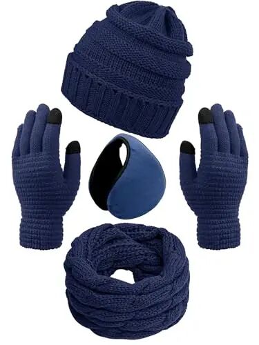 Aneco Winter Warm Sets Knitted Scarf Beanie Hat Touch Screen Gloves and Winter Ear Warmer for Men or Women - Aneco