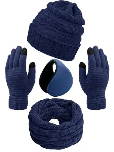 Aneco Winter Warm Sets Knitted Scarf Beanie Hat Touch Screen Gloves and Winter Ear Warmer for Men or Women - 1