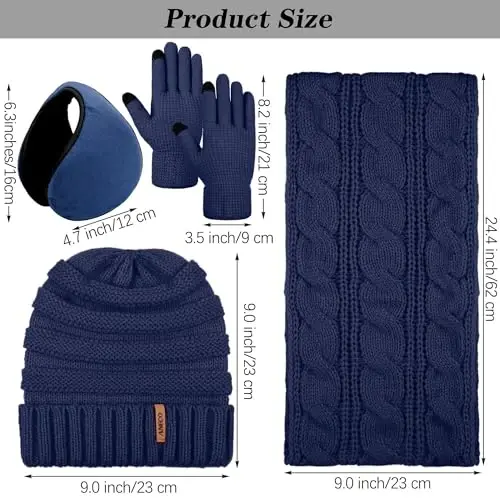 Aneco Winter Warm Sets Knitted Scarf Beanie Hat Touch Screen Gloves and Winter Ear Warmer for Men or Women - Aneco (1)