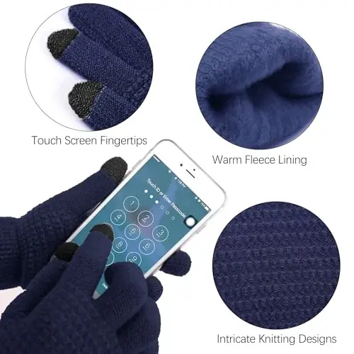 Aneco Winter Warm Sets Knitted Scarf Beanie Hat Touch Screen Gloves and Winter Ear Warmer for Men or Women - 3