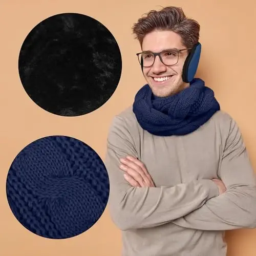Aneco Winter Warm Sets Knitted Scarf Beanie Hat Touch Screen Gloves and Winter Ear Warmer for Men or Women - 5