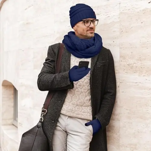 Aneco Winter Warm Sets Knitted Scarf Beanie Hat Touch Screen Gloves and Winter Ear Warmer for Men or Women - 6