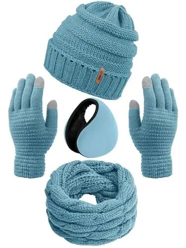 Aneco Winter Warm Sets Knitted Scarf Beanie Hat Touch Screen Gloves and Winter Ear Warmer for Men or Women - Aneco