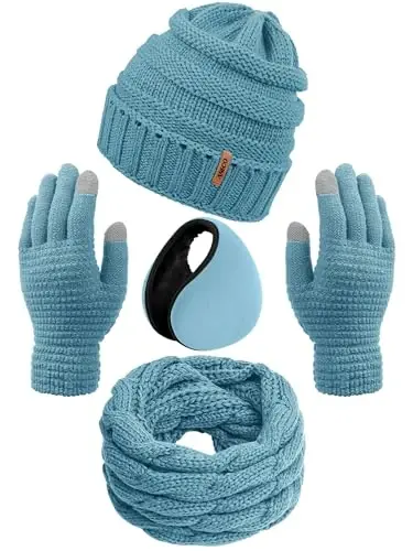 Aneco Winter Warm Sets Knitted Scarf Beanie Hat Touch Screen Gloves and Winter Ear Warmer for Men or Women - 1