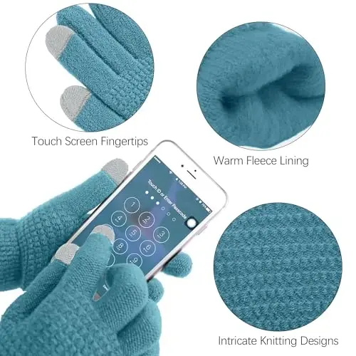 Aneco Winter Warm Sets Knitted Scarf Beanie Hat Touch Screen Gloves and Winter Ear Warmer for Men or Women - 4